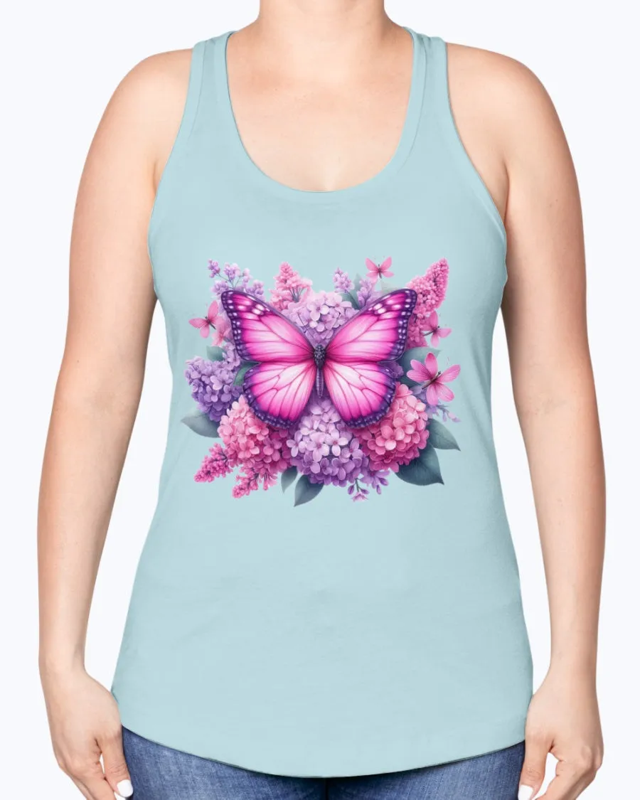 Butterfly flowers-pink - Ladies Racerback Tank