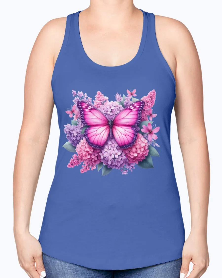 Butterfly flowers-pink - Ladies Racerback Tank