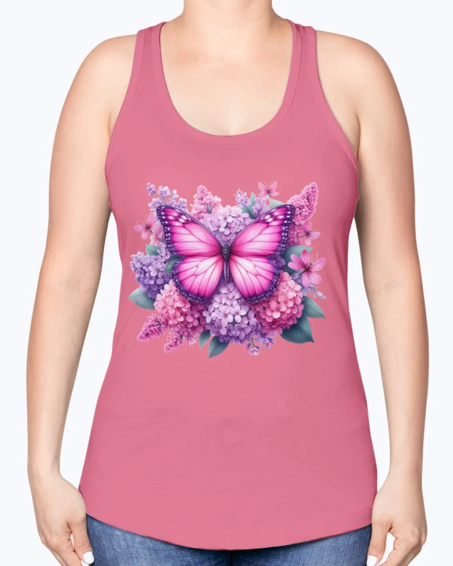 Butterfly flowers-pink - Ladies Racerback Tank