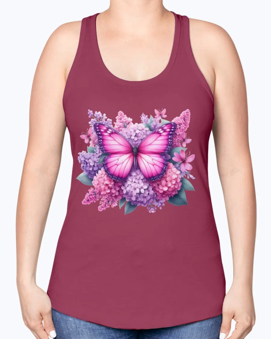 Butterfly flowers-pink - Ladies Racerback Tank