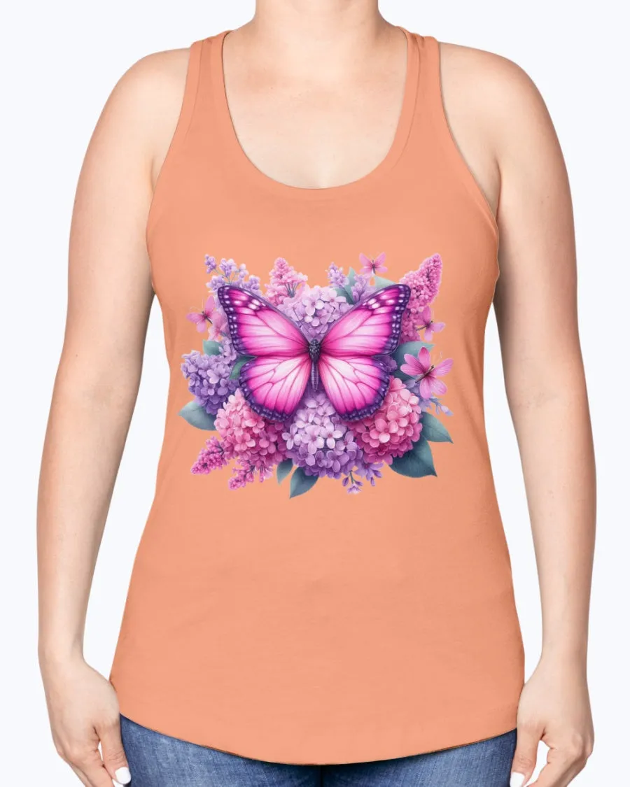Butterfly flowers-pink - Ladies Racerback Tank