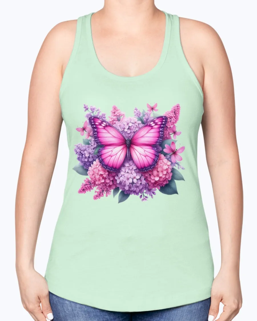Butterfly flowers-pink - Ladies Racerback Tank