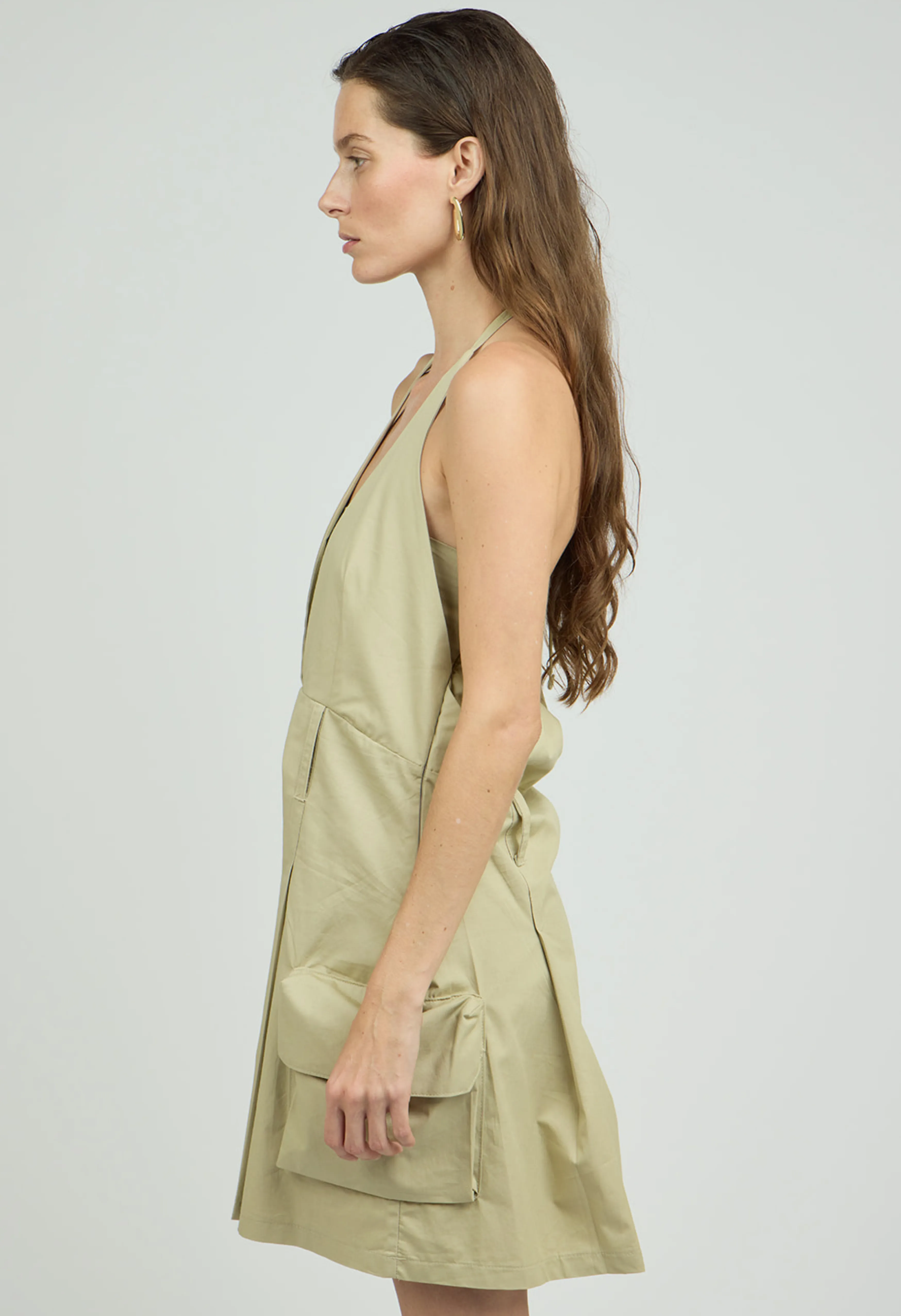 Cargo Halter Dress in Sage