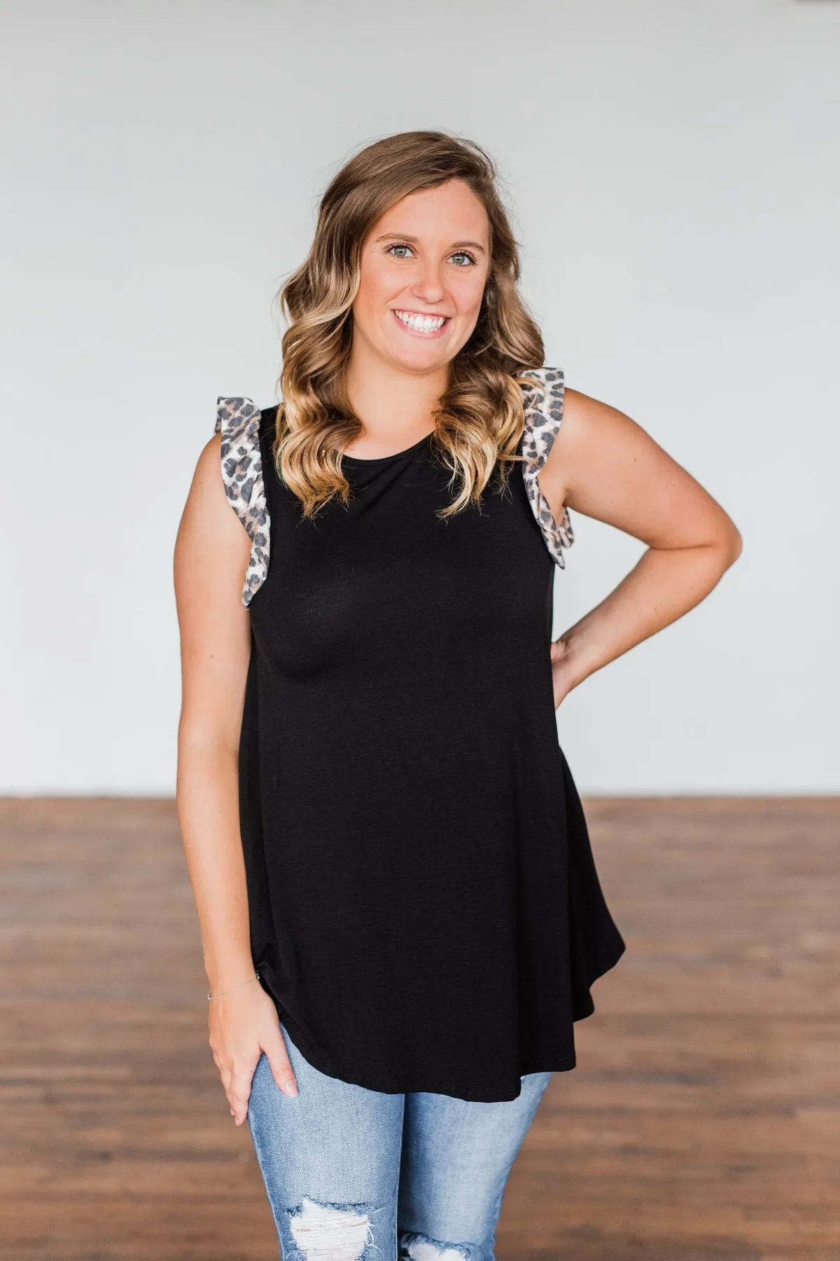 Chase That Feeling Ruffle Sleeve Top- Black