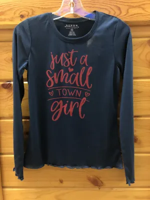 CL03-009-0513-6118-XS-Nvy Blue Girls Roper Jersey L/S "Just a Small Town Girl"