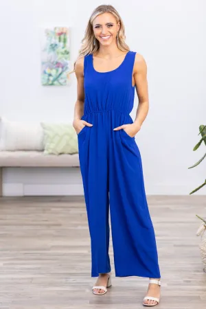 Cobalt Sleeveless Jumpsuit With Pockets