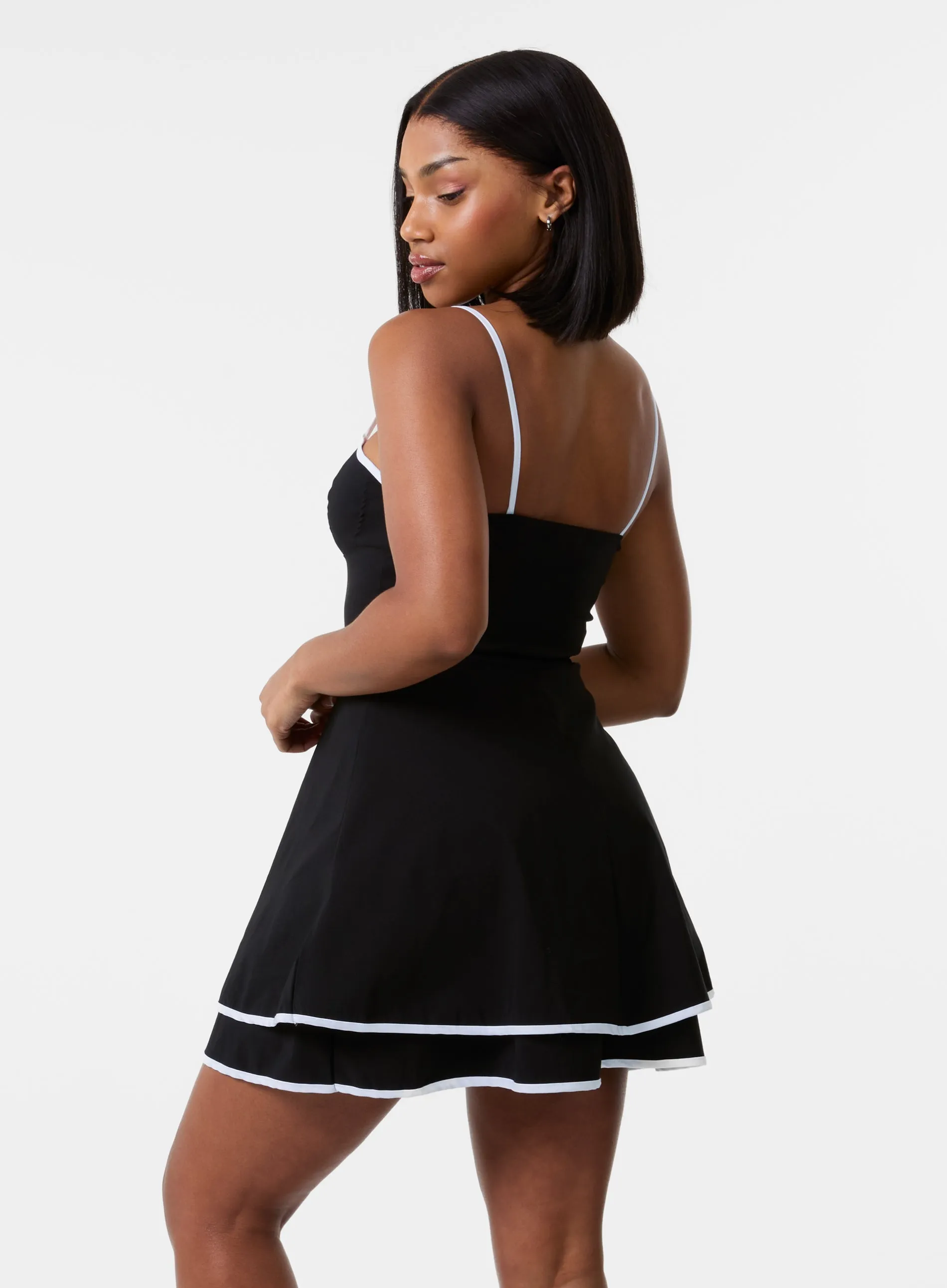 Contrast Binding Tiered Mini Dress