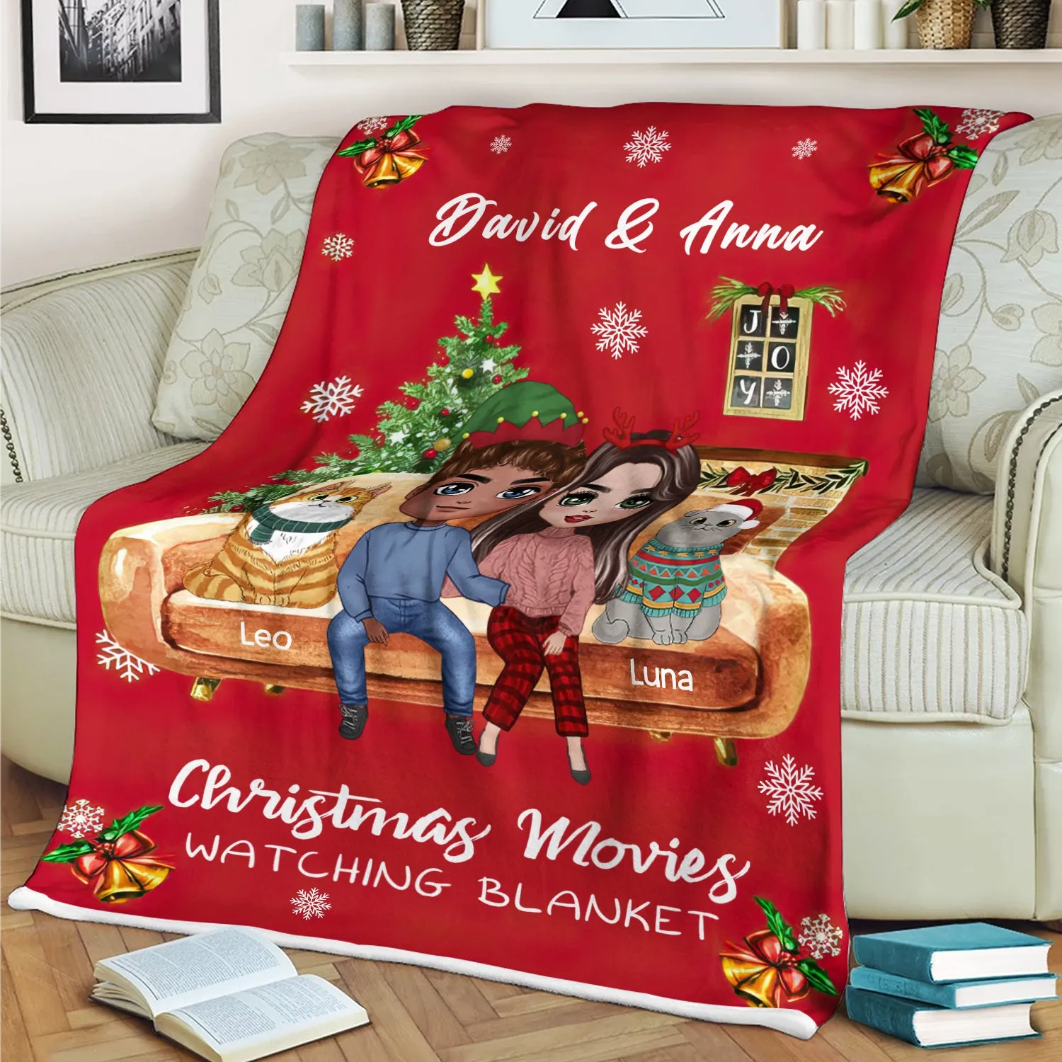 Custom Blanket For Couples/Pet Lovers - Christmas Gift with Personalized Name/Dad/Mom - You Me and Pets