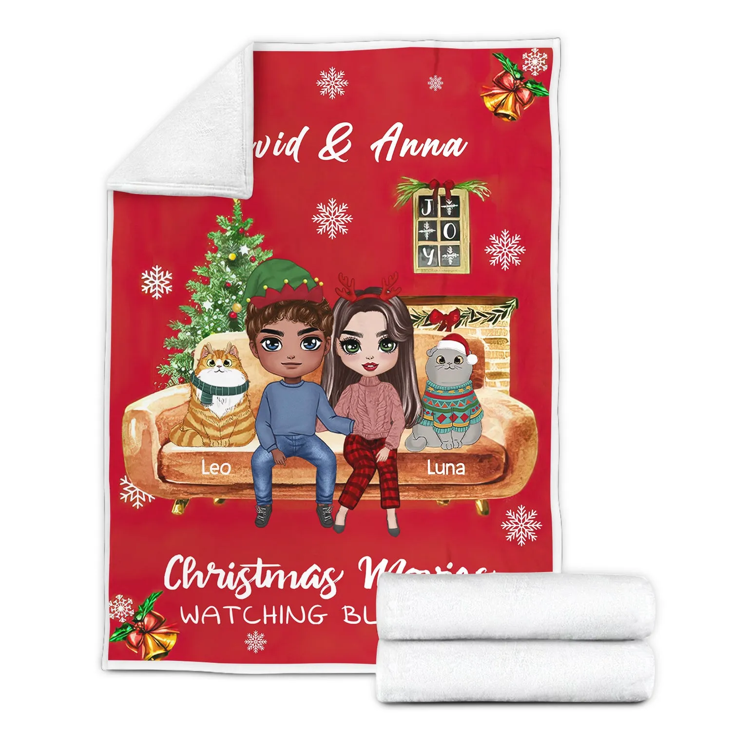 Custom Blanket For Couples/Pet Lovers - Christmas Gift with Personalized Name/Dad/Mom - You Me and Pets