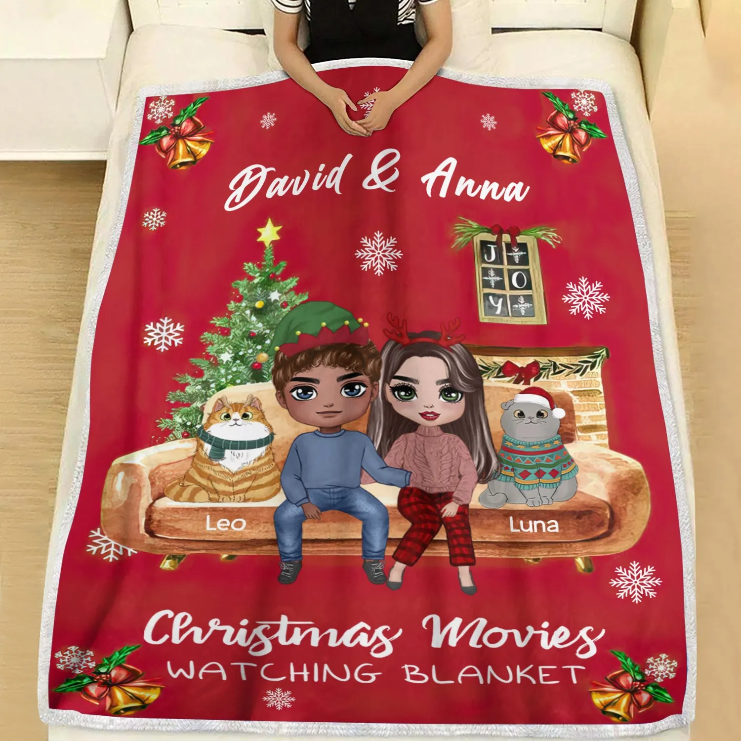 Custom Blanket For Couples/Pet Lovers - Christmas Gift with Personalized Name/Dad/Mom - You Me and Pets