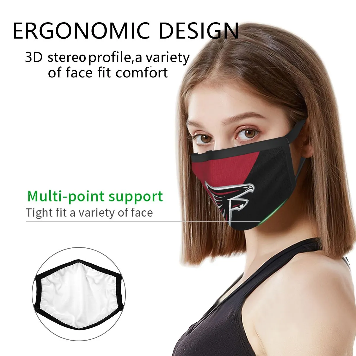 Custom Football Personalized Atlanta Falcons Dust Face Mask With Filters PM 2.5