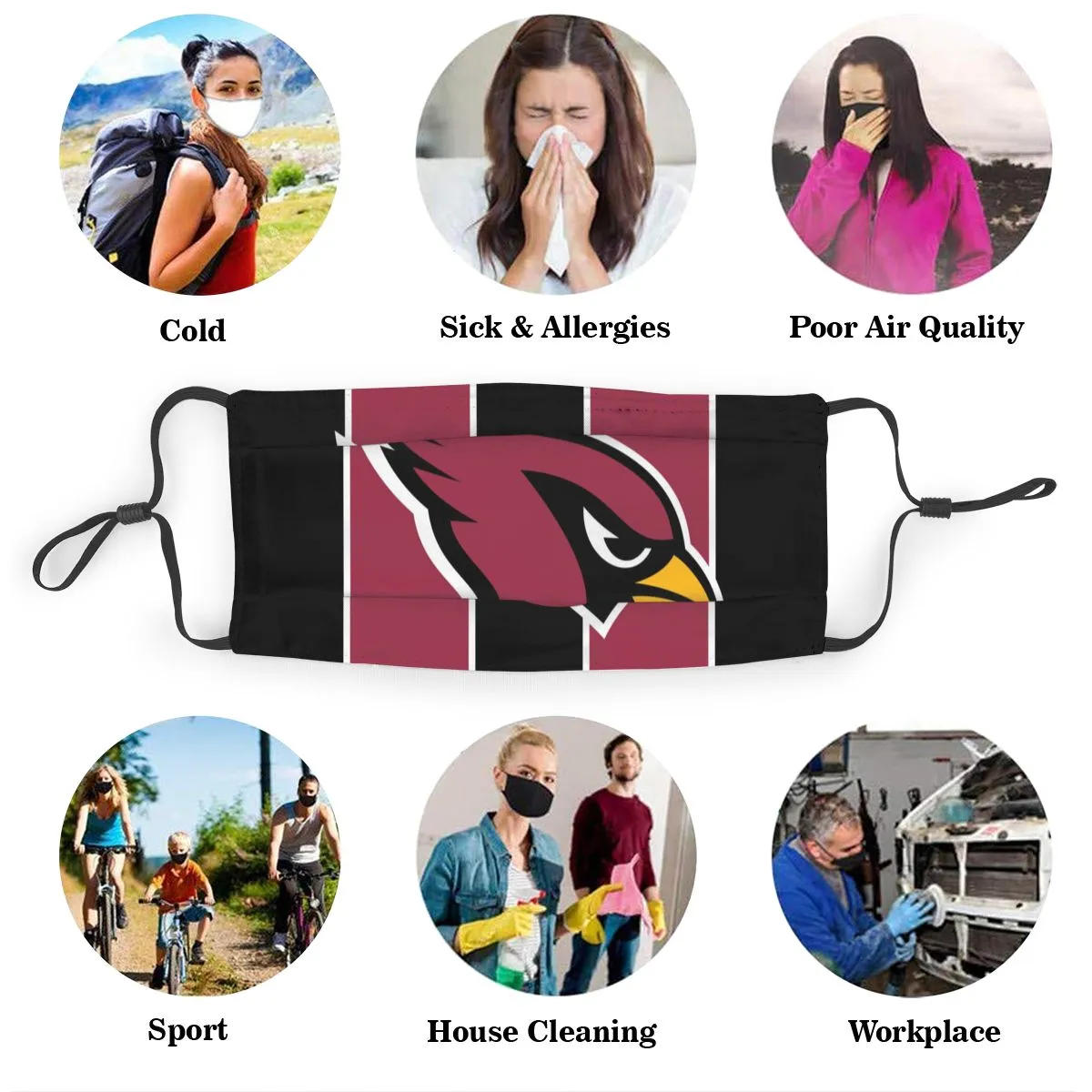 Custom Football Personalized AZ.Cardinal 01- Black Dust Face Mask With Filters PM 2.5