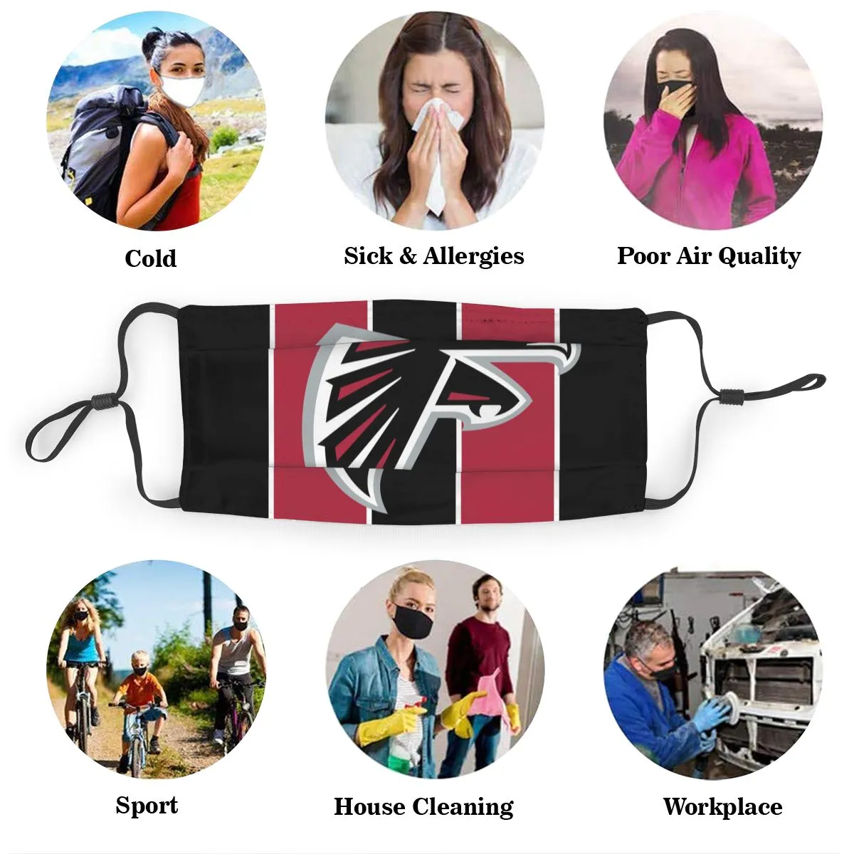 Custom Football Personalized GA.Falcon 01- Black Dust Face Mask With Filters PM 2.5