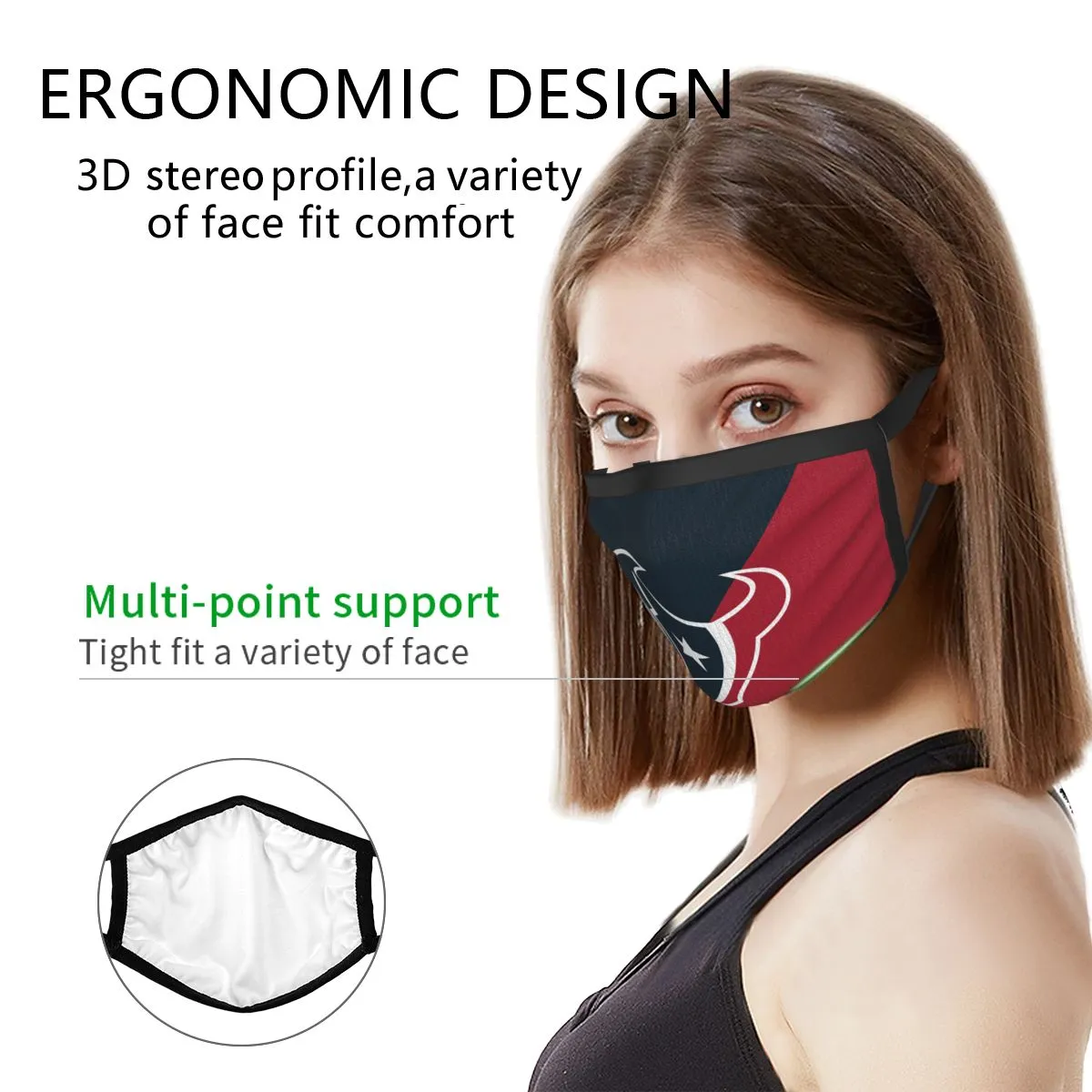 Custom Football Personalized Houston Texans Dust Face Mask With Filters PM 2.5