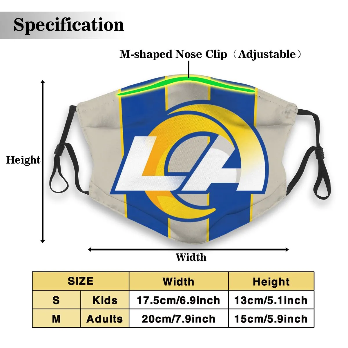 Custom Football Personalized LA.Ram 01-Grey Dust Face Mask With Filters PM 2.5