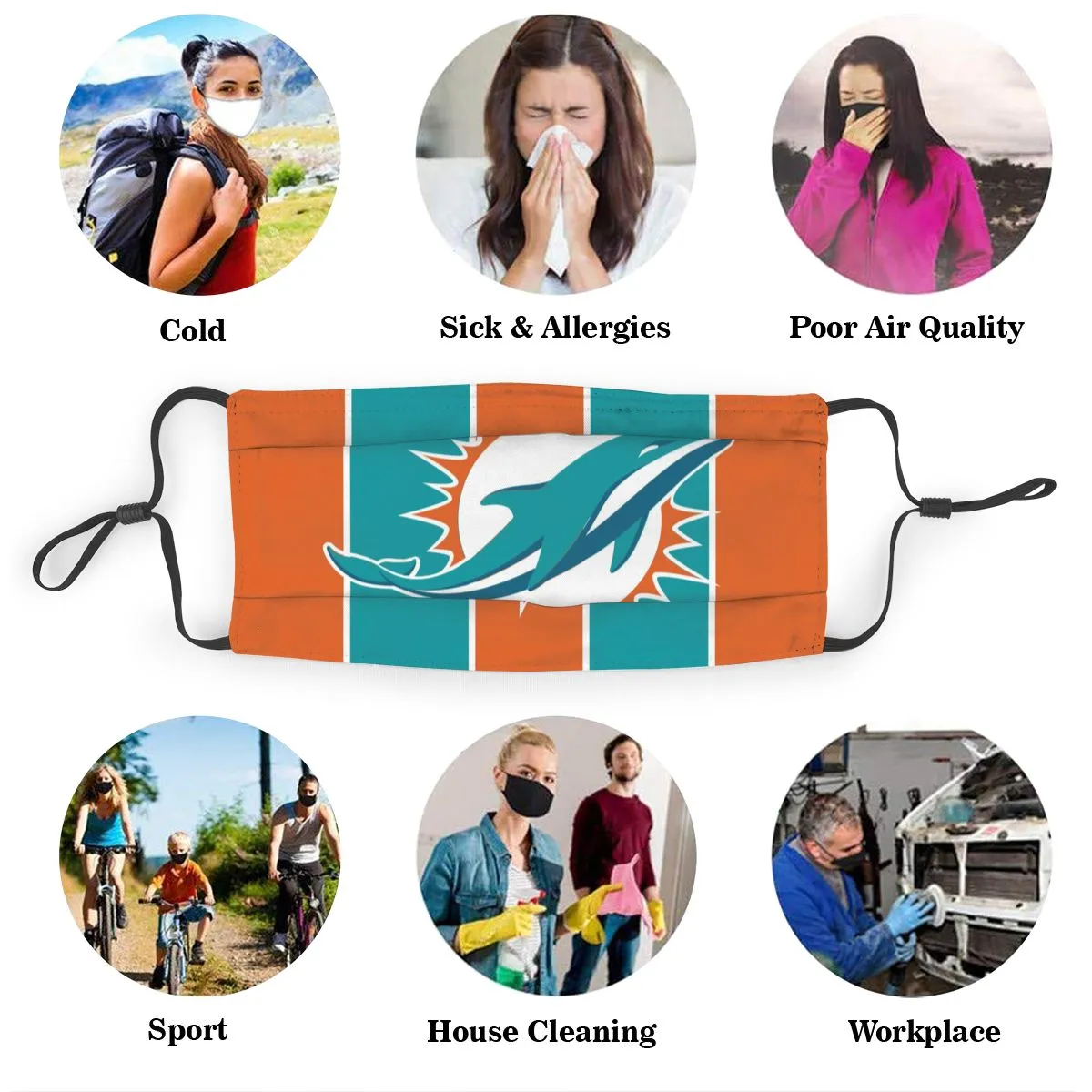 Custom Football Personalized M.Dolphin 01- Orange Dust Face Mask With Filters PM 2.5