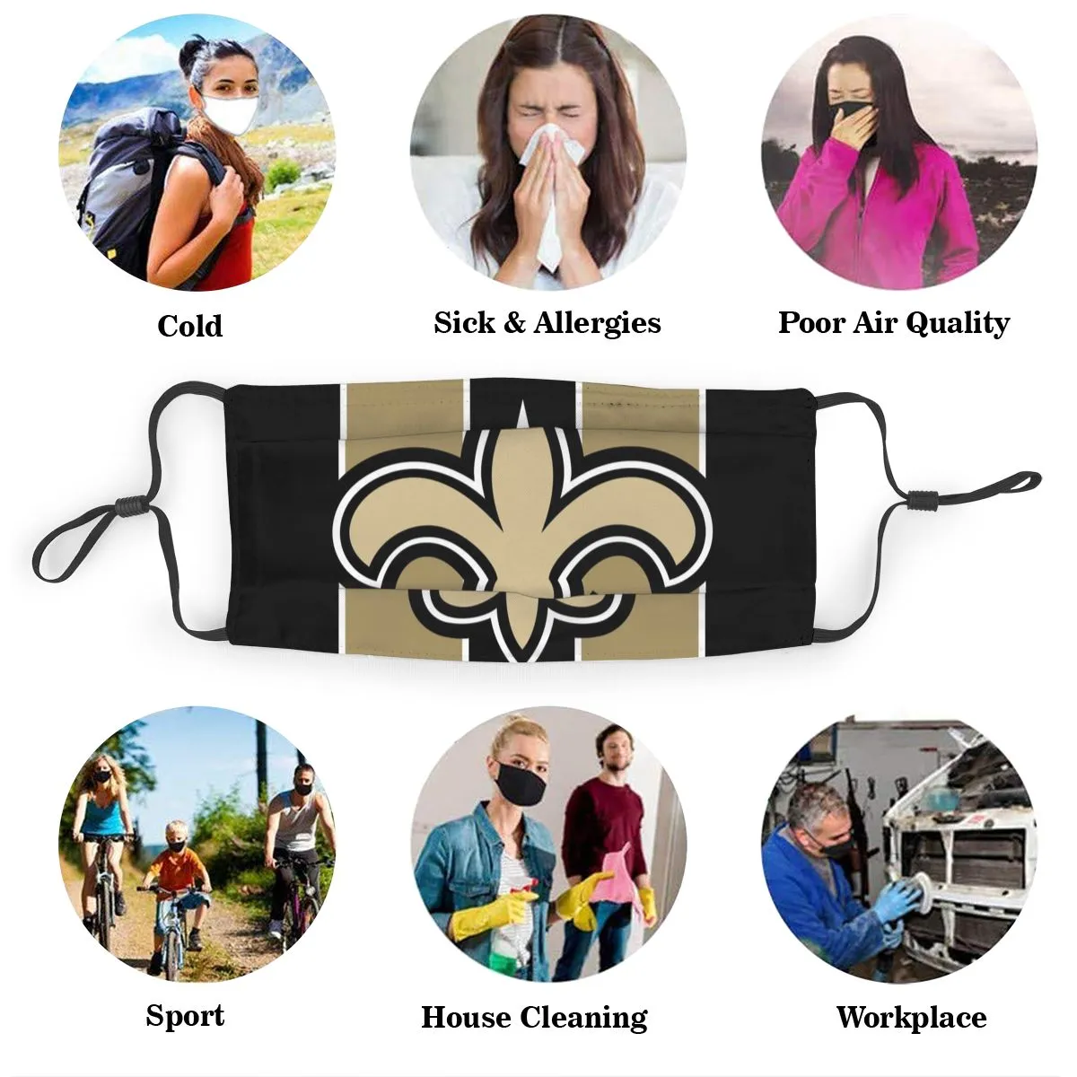 Custom Football Personalized NO.Saint 01- Black Dust Face Mask With Filters PM 2.5