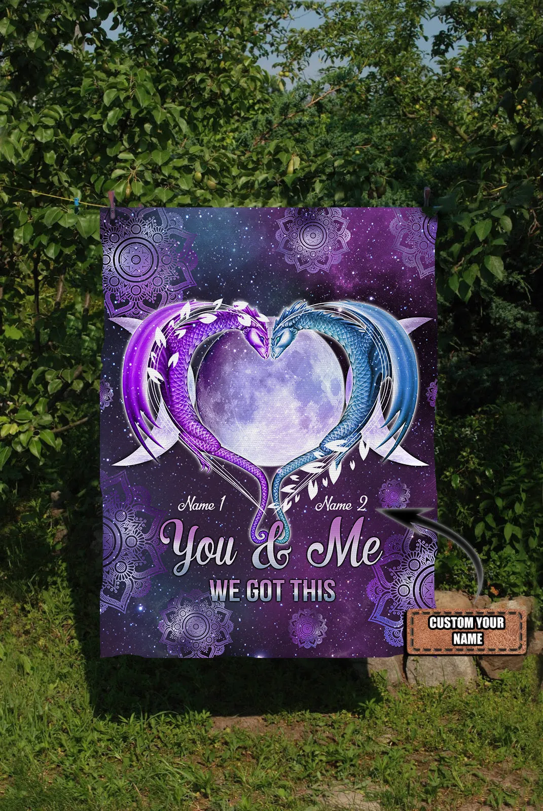 Custom Name - Fleece Blanket - Dragon Couple