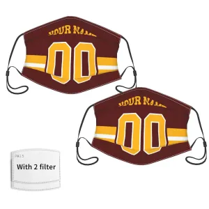 Custom Washington Commanders Face Covering Football Team Decorative Adult Face Mask With Filters PM 2.5 Burgundy Gold 2-Pack