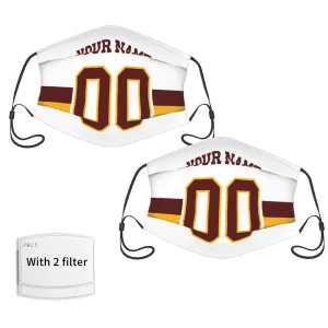 Custom Washington Commanders Face Covering Football Team Decorative Adult Face Mask With Filters PM 2.5 White 2-Pack
