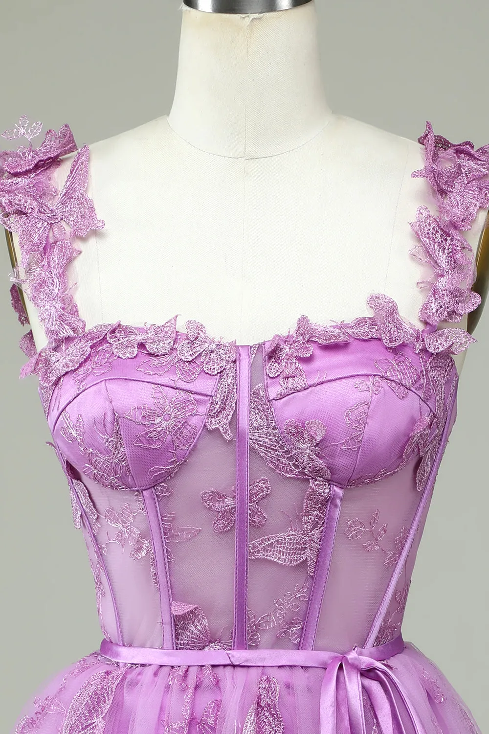 Cute Purple A Line Corset Short Homecoming Dress with Appliques