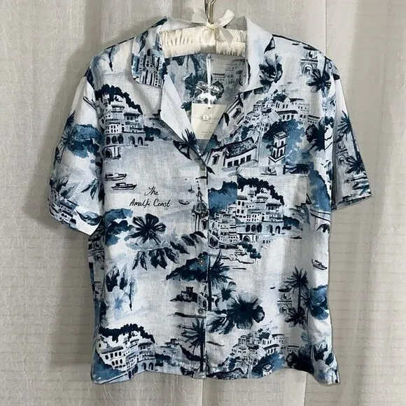 Cynthia Rowley S White Shades of Sea Blue The Amalfi Coast Italy Scapes PJ Set