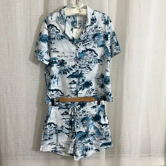Cynthia Rowley S White Shades of Sea Blue The Amalfi Coast Italy Scapes PJ Set
