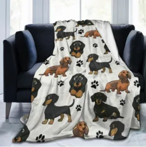 Dachshund Dog Footprints Ultra-Soft Micro Fleece Blanket                Flee