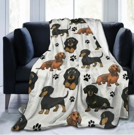 Dachshund Dog Footprints Ultra-Soft Micro Fleece Blanket                Flee