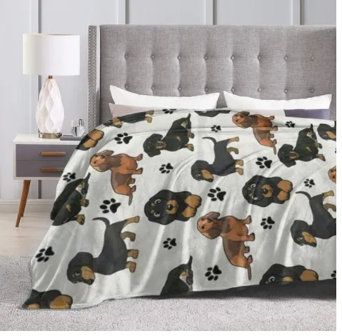 Dachshund Dog Footprints Ultra-Soft Micro Fleece Blanket                Flee