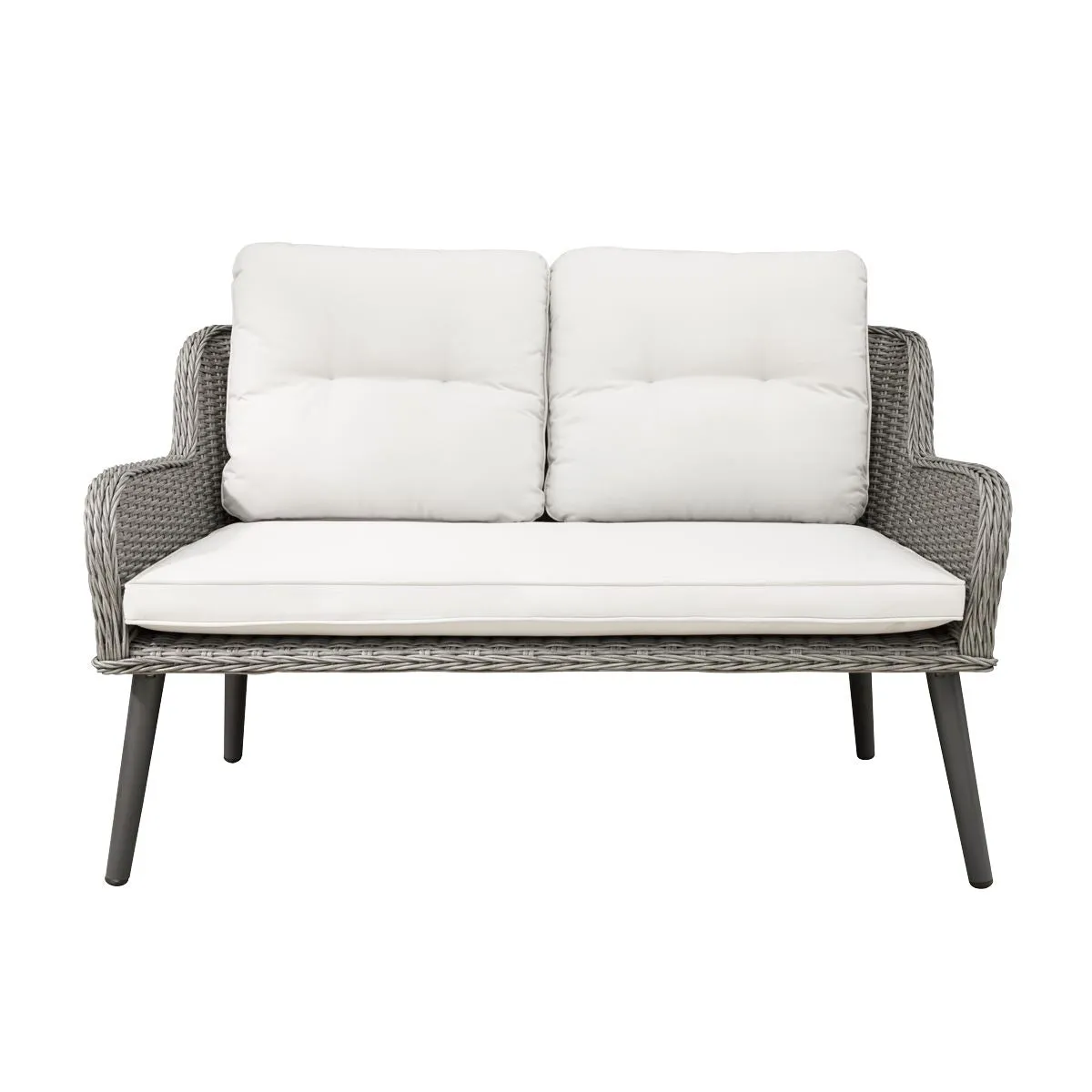 Dellonda Buxton 4 Piece Rattan Wicker Outdoor Lounge Set with Double Sofa, Grey