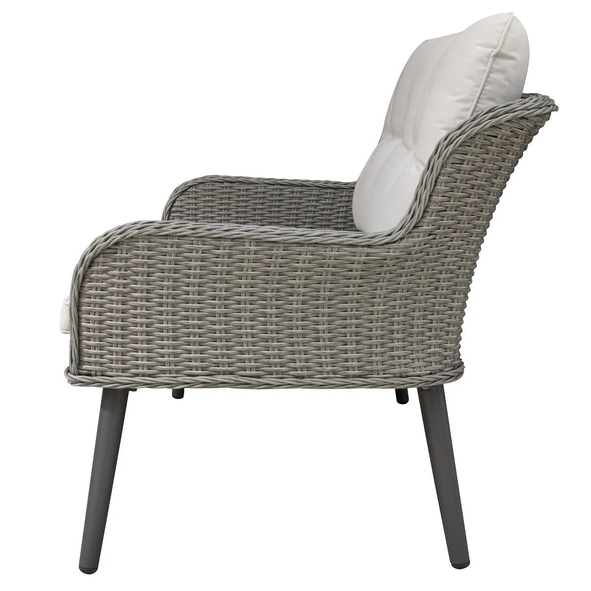 Dellonda Buxton 4 Piece Rattan Wicker Outdoor Lounge Set with Double Sofa, Grey