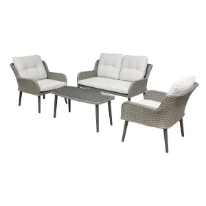 Dellonda Buxton 4 Piece Rattan Wicker Outdoor Lounge Set with Double Sofa, Grey