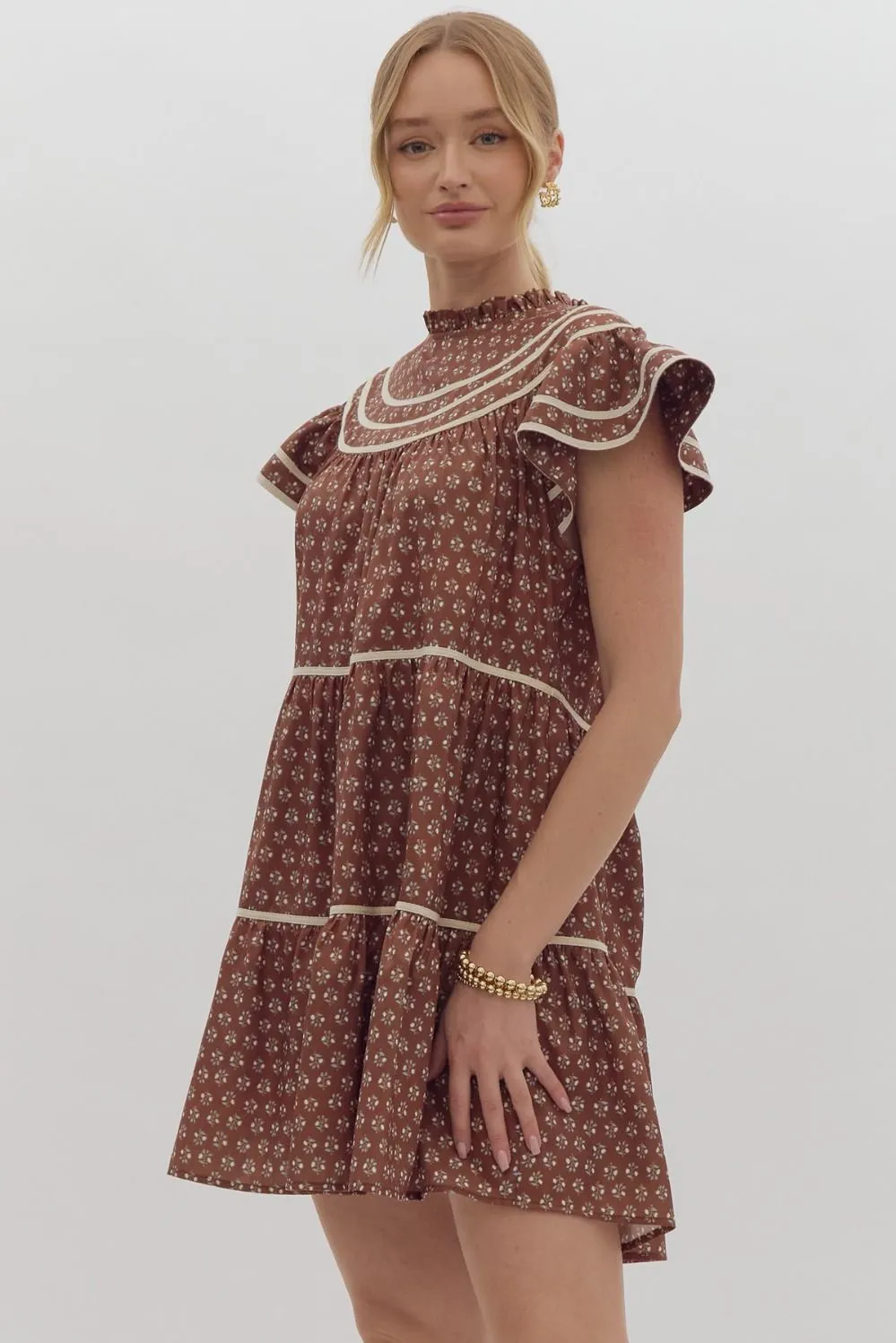 Ditsy Floral Print Short Sleeve Ruffled Dress