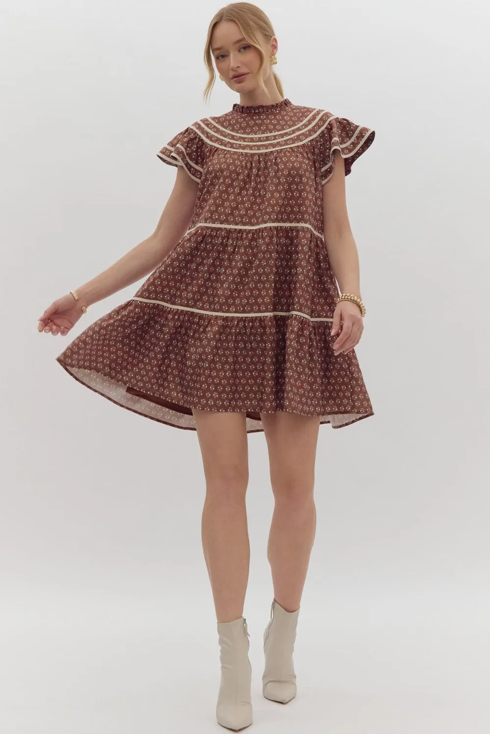 Ditsy Floral Print Short Sleeve Ruffled Dress