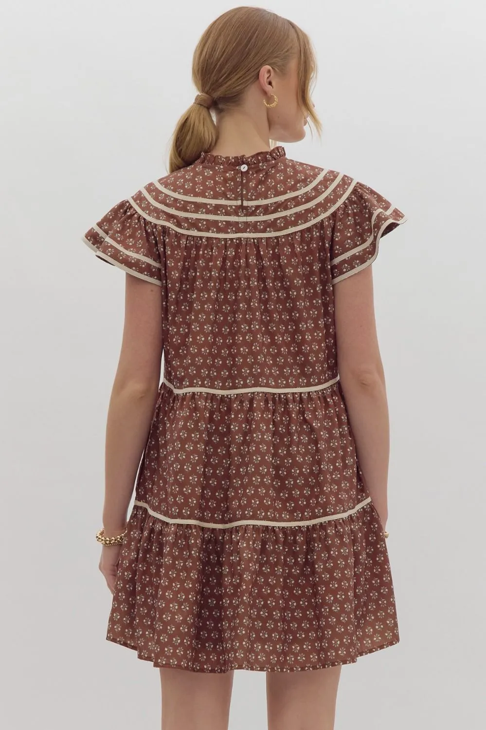 Ditsy Floral Print Short Sleeve Ruffled Dress