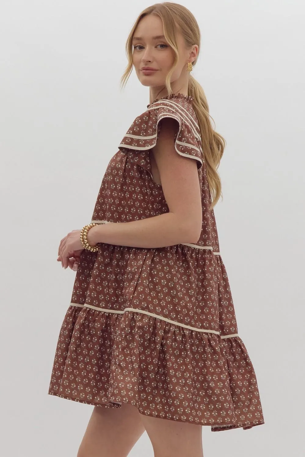 Ditsy Floral Print Short Sleeve Ruffled Dress