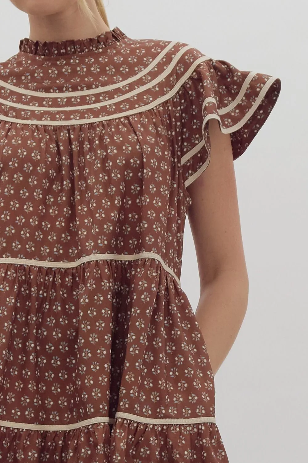 Ditsy Floral Print Short Sleeve Ruffled Dress