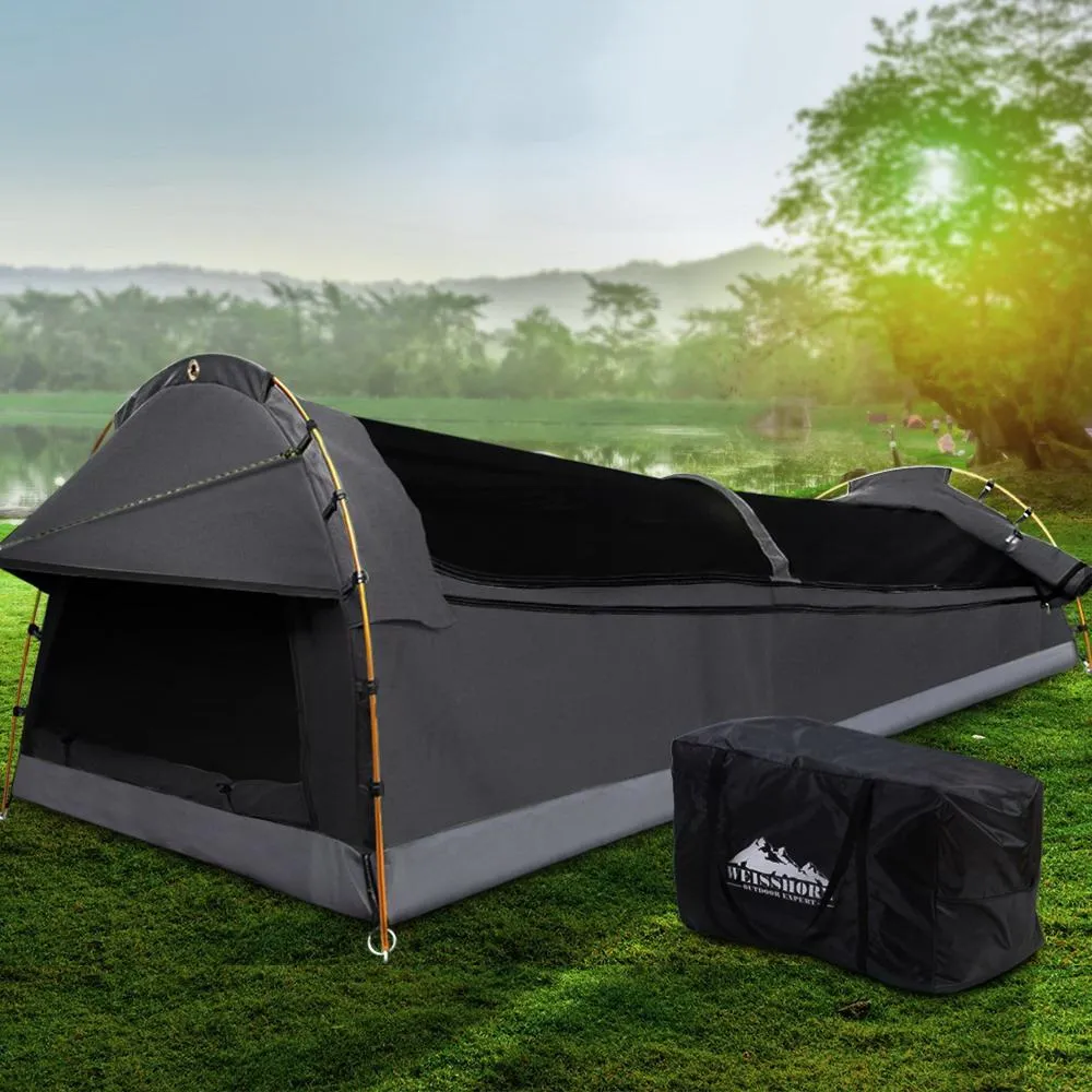 Double Swag Camping Swags Canvas Tent Deluxe Dark Grey Large Bag