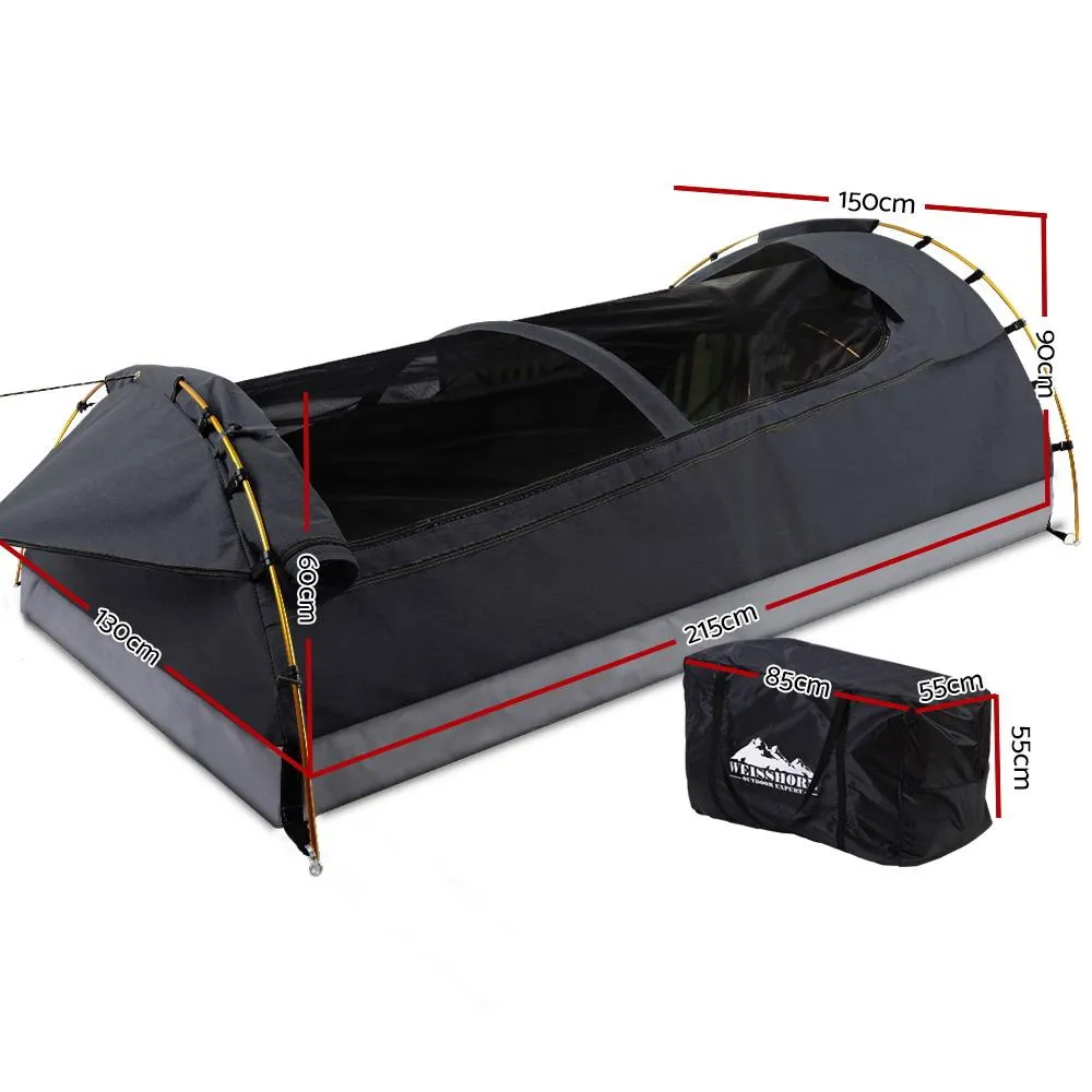 Double Swag Camping Swags Canvas Tent Deluxe Dark Grey Large Bag