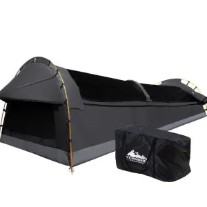 Double Swag Camping Swags Canvas Tent Deluxe Dark Grey Large Bag