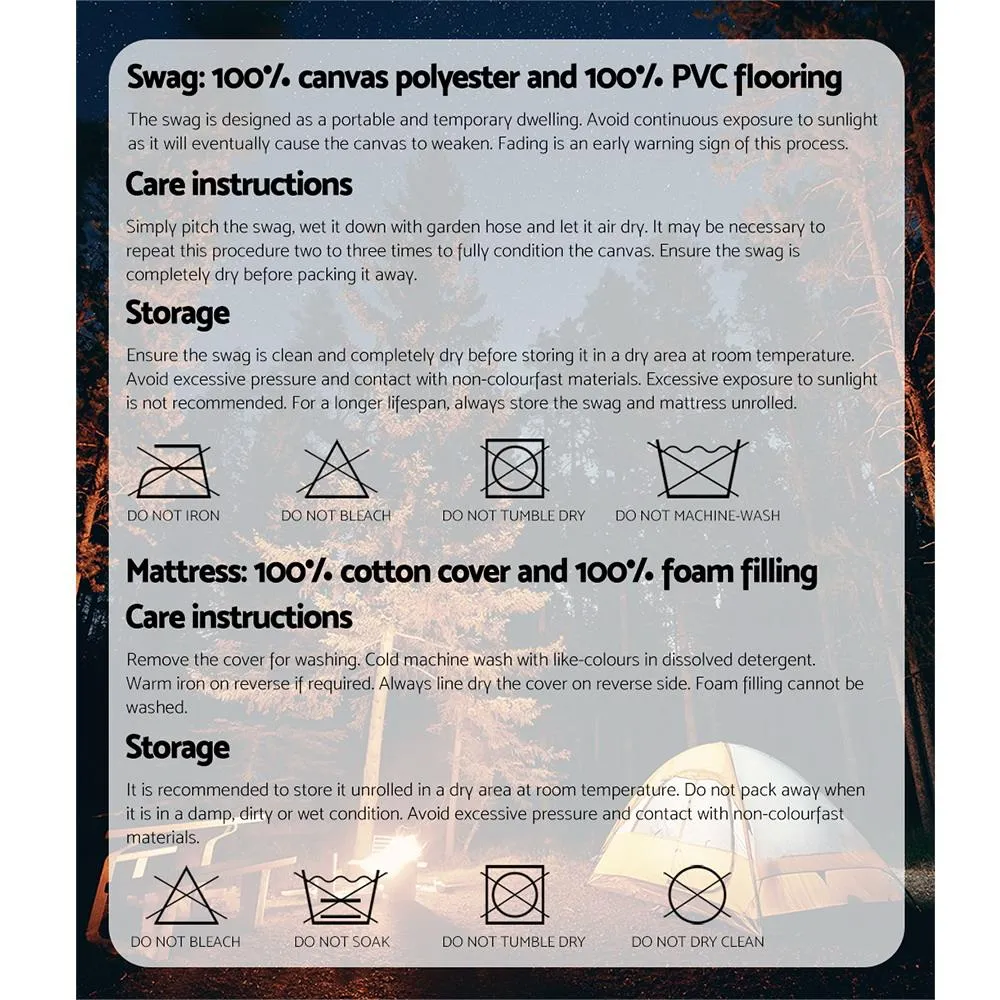 Double Swag Camping Swags Canvas Tent Deluxe Dark Grey Large Bag