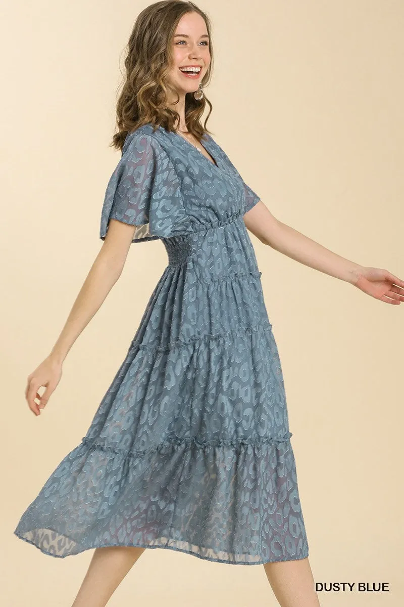 Dusty Blue Animal Print Tiered Maxi Dress