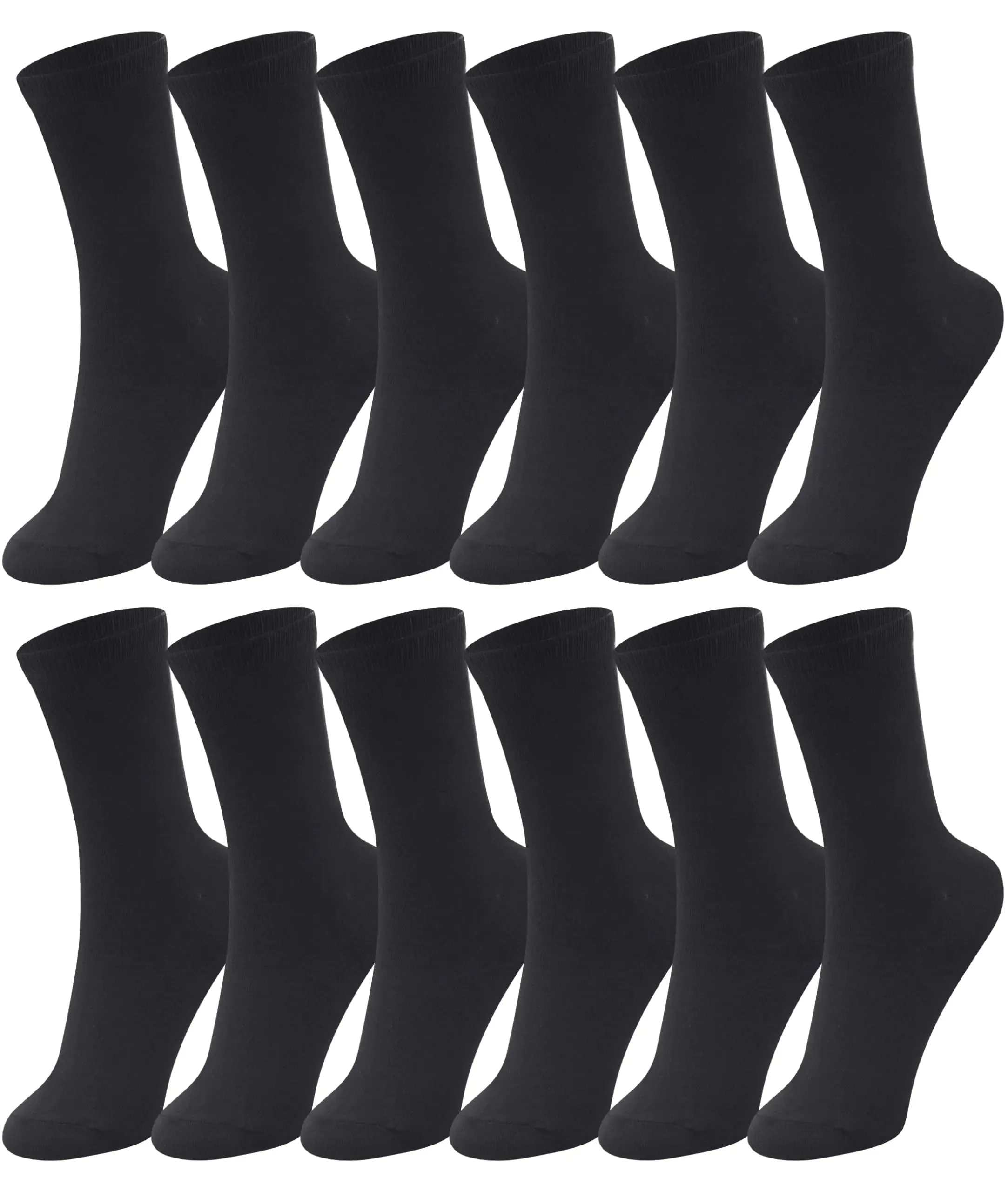 Duufin 12 Pairs Womens Crew Socks Mid Calf Socks Womens Black Crew Socks Size 5-9 Workout Socks Women Gym Socks Plain Black Socks Crew Lightweight Casual Socks