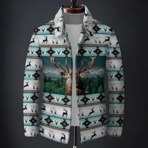 Elk Stripes Geometric Printed Long-Sleeved Woolen Coat 2409011453