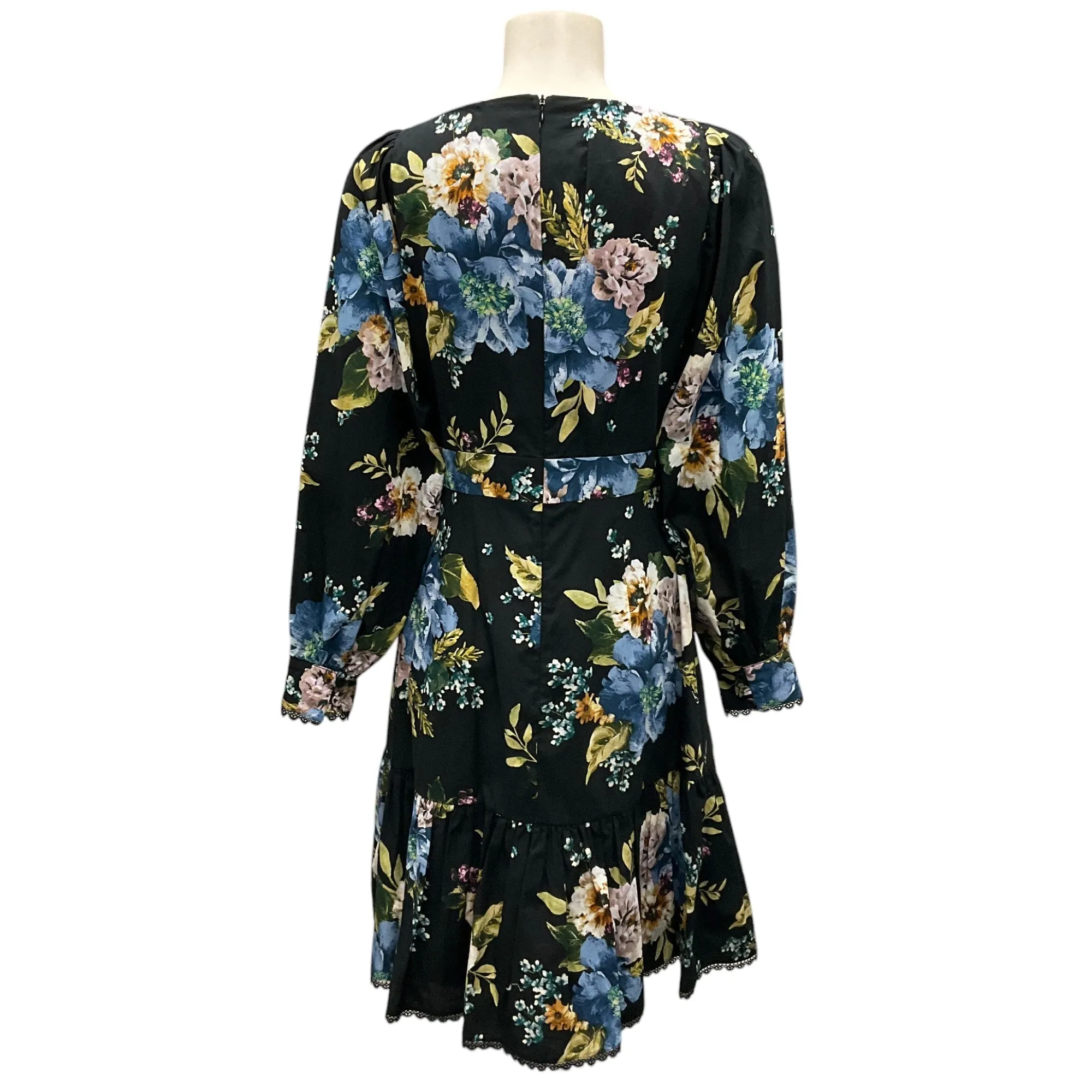 Erdem Black Multi Rydal Floral Print Cotton Poplin Dress
