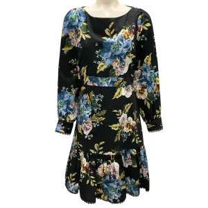 Erdem Black Multi Rydal Floral Print Cotton Poplin Dress