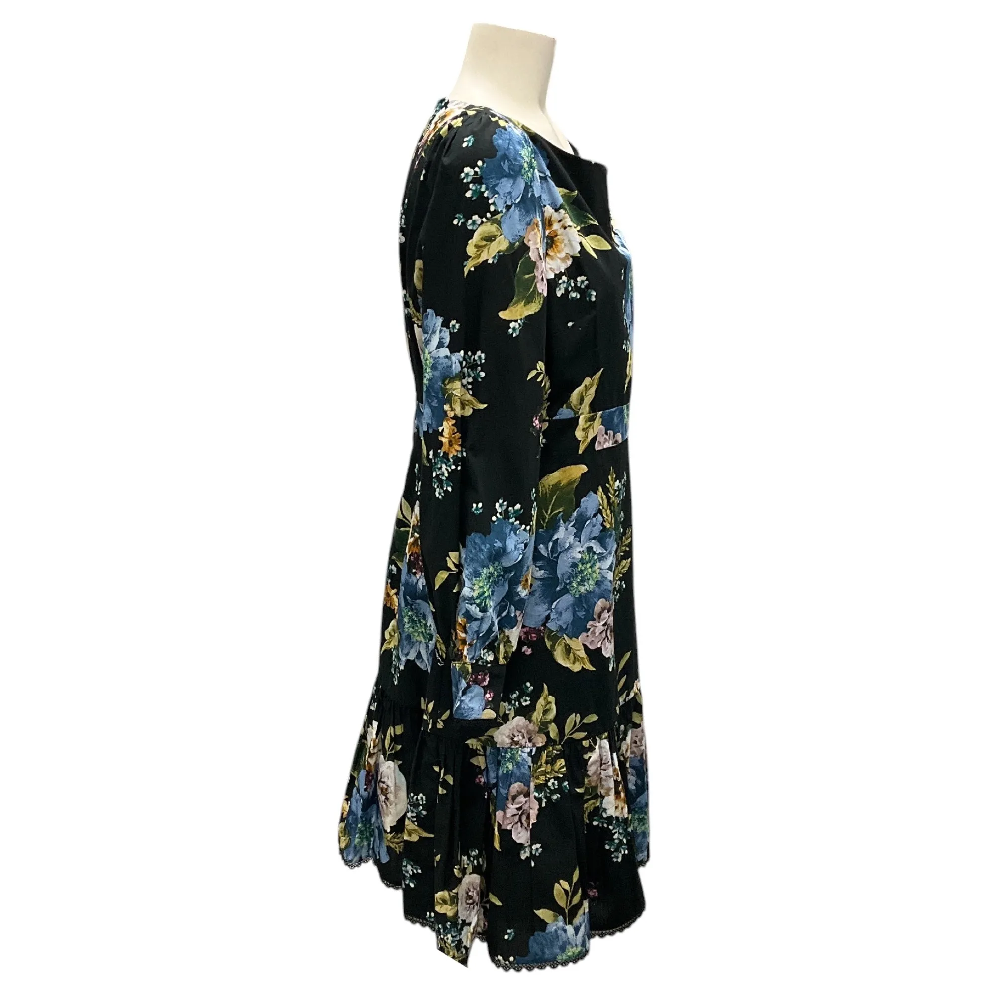 Erdem Black Multi Rydal Floral Print Cotton Poplin Dress