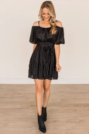 Expecting Miracles Puff Sleeve Dress- Black