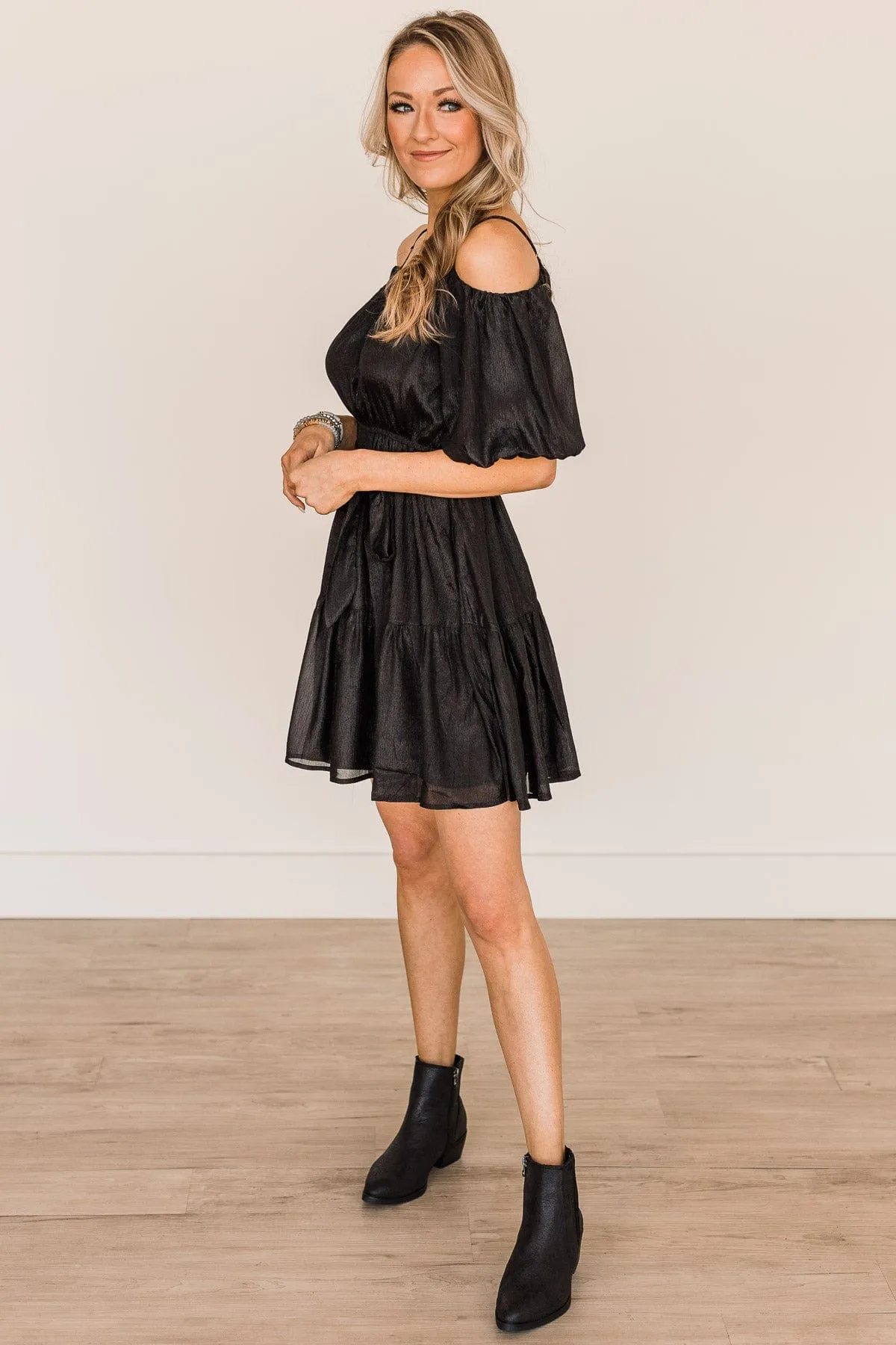 Expecting Miracles Puff Sleeve Dress- Black